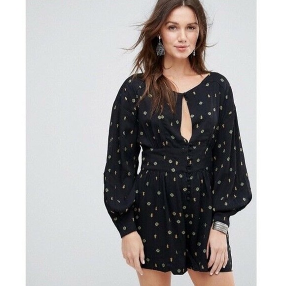 Free People Pants - Free People Love Grows keyhole long sleeve romper size small